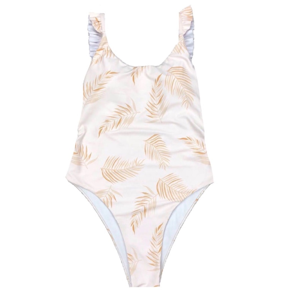 Jules Palm Print Ruffled Strap One Piece Swimsuit NWT